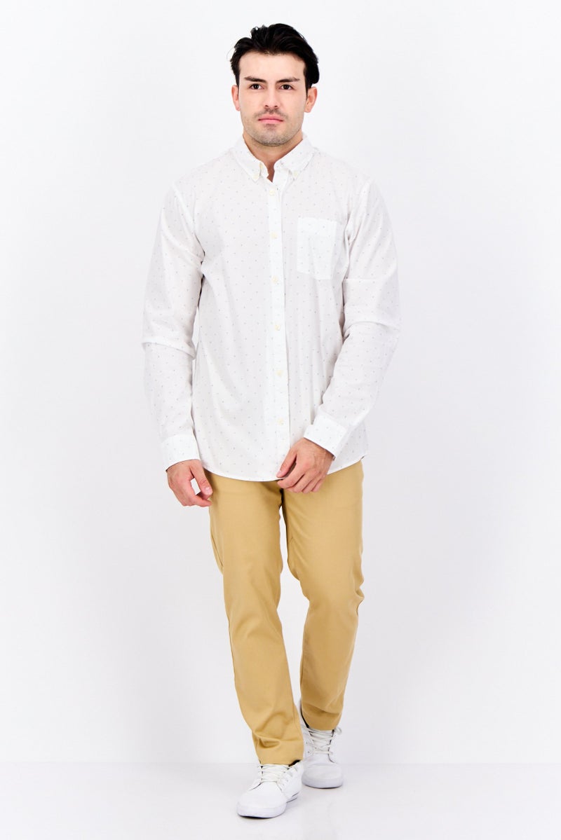 GAP قميص رجالي بأكمام طويلة بتصميم مطبوع نحيف، أبيض - Image 4