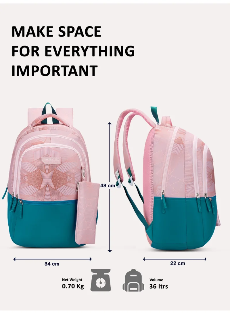 Lavie  Sport 36L Wave Backpack | 19 inches | Laptop Compatiable | Raincover | Pencil Pouch |(Coral) for Women | Best Price UAE