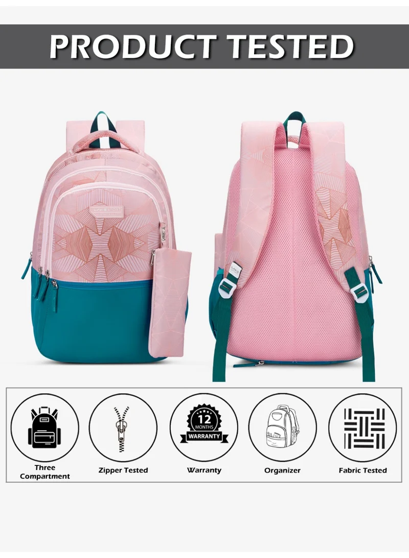 Lavie  Sport 36L Wave Backpack | 19 inches | Laptop Compatiable | Raincover | Pencil Pouch |(Coral) for Women | Best Price UAE