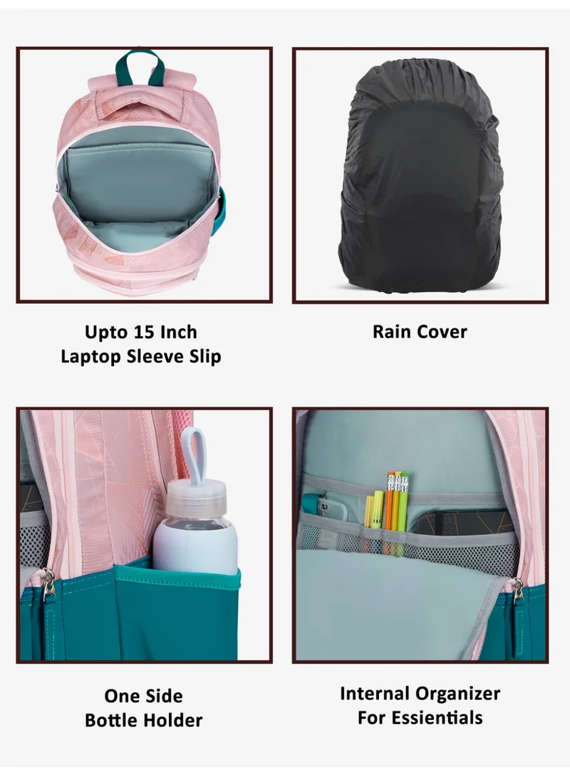 Lavie  Sport 36L Wave Backpack | 19 inches | Laptop Compatiable | Raincover | Pencil Pouch |(Coral) for Women | Best Price UAE