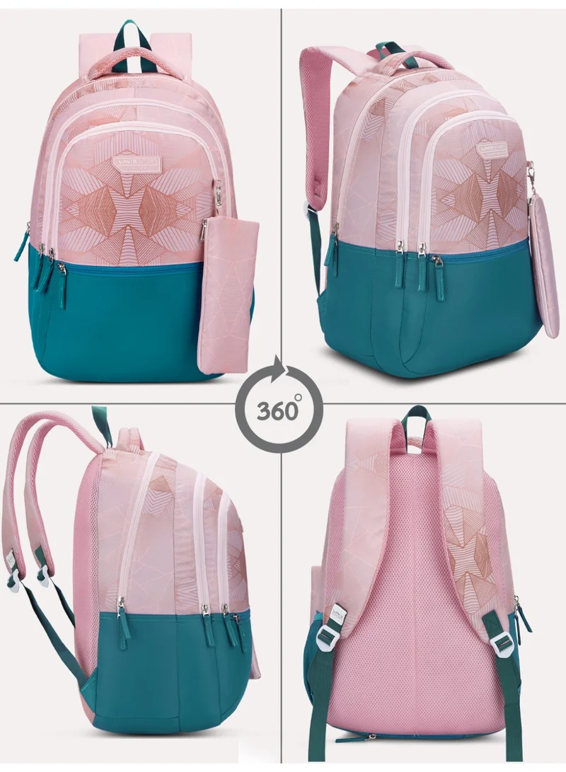 لافي حقيبة ظهر لافي سبورت  لتر موجة متوافقة مع اللابتوب وغطاء مطر وحافظة أقلام بلون مرجاني