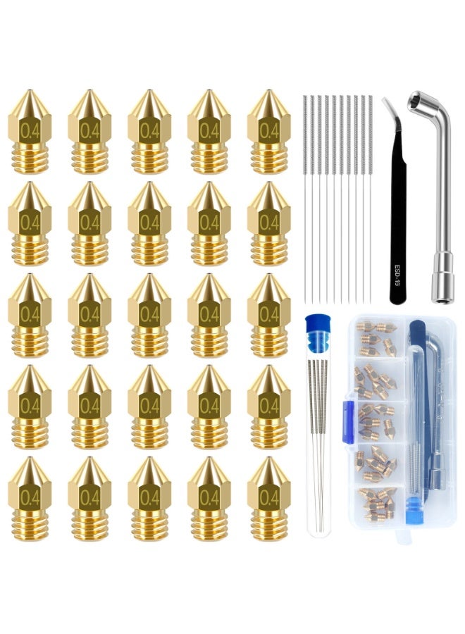 3D Printer Brass Hotend Nozzles with DIY Tools Storage Box, 0.4MM 25PCS MK8 Ender 3 V2 Nozzles for Creality Ender 3/Ender 3 Pro/Ender 3 Max/5 Pro/Ender 3 S1/Ender 3 Neo/CR 10 Series 3D Printer - Image 1