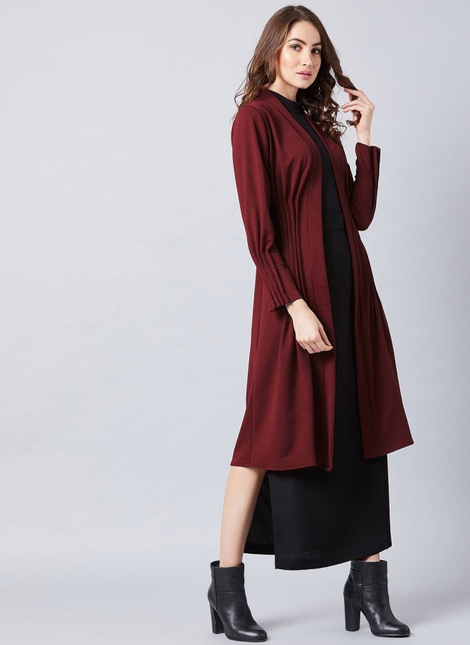 Athena Maroon Solid Open Front Shrug for Women - Image 5