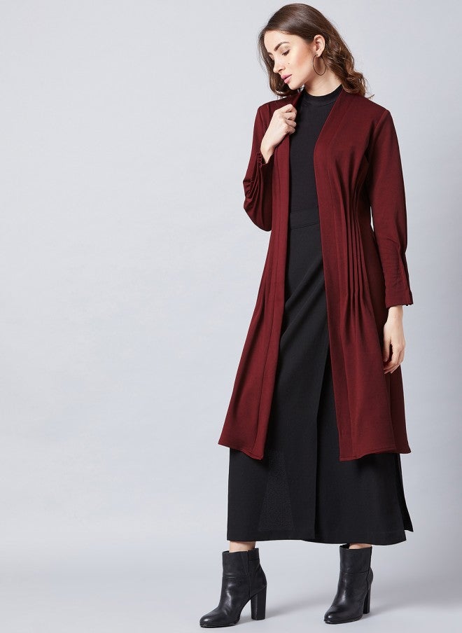 Athena Maroon Solid Open Front Shrug for Women - Image 3