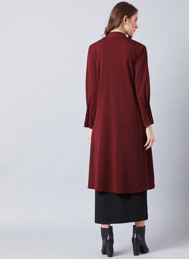 Athena Maroon Solid Open Front Shrug for Women - Image 4