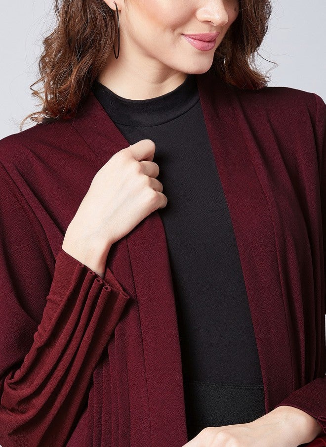 Athena Maroon Solid Open Front Shrug for Women - Image 2