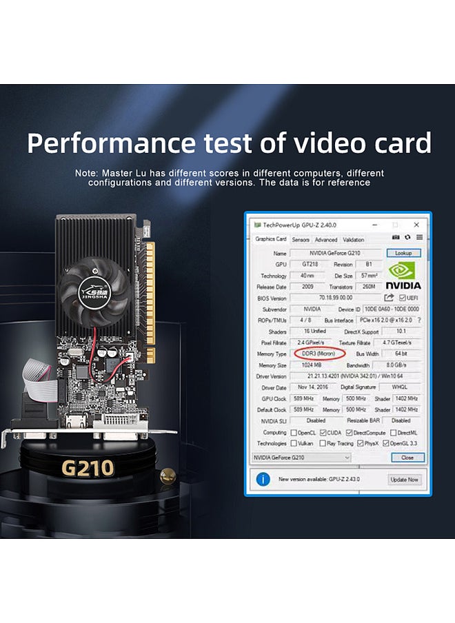 GT210 Graphics Card, 1GB/DDR3/64bit Memory Video Card, Support HD+VGA+DVI-D Ports for Office Entertainment