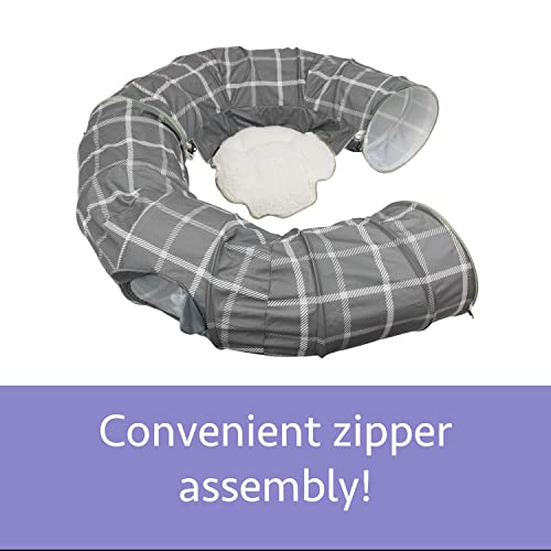 Kitty City Large Cat Tunnel Bed, 2-in-1 Zip-Together Cat Play Tunnel & Plush Nap Bed, Pop-Up Indoor Cat Toy with Hanging Toys, Collapsible Design - Grey - Image 4