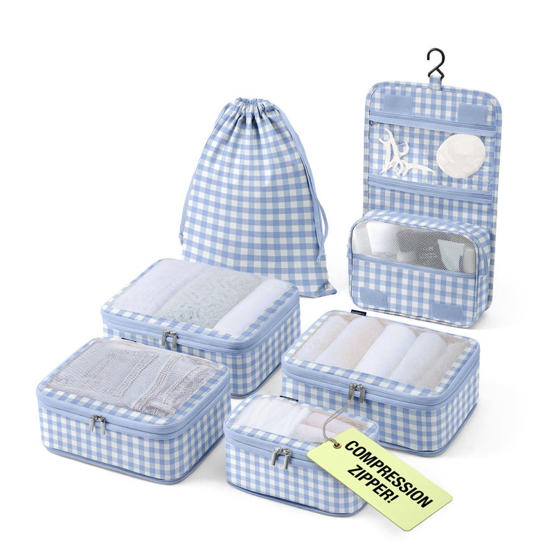 Vandel Space-Saving Compression Packing Cubes for Women with Hanging Toiletry Bag, Laundry Bag, Compressible Carry On Suit Case Organizer Luggage Packing Cubes for Travel Compression Organizer Bags - Image 1