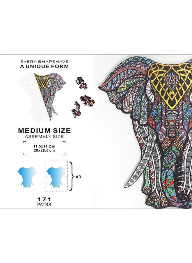 HARTMAZE Wooden Jigsaw Puzzles - Decorative Elephant HM-06 Small Size Puzzle 171 Unique Shape Jigsaw Pieces-Beautiful Animal for Adults and Kids- Best for Family Game Play Collection. - Image 3