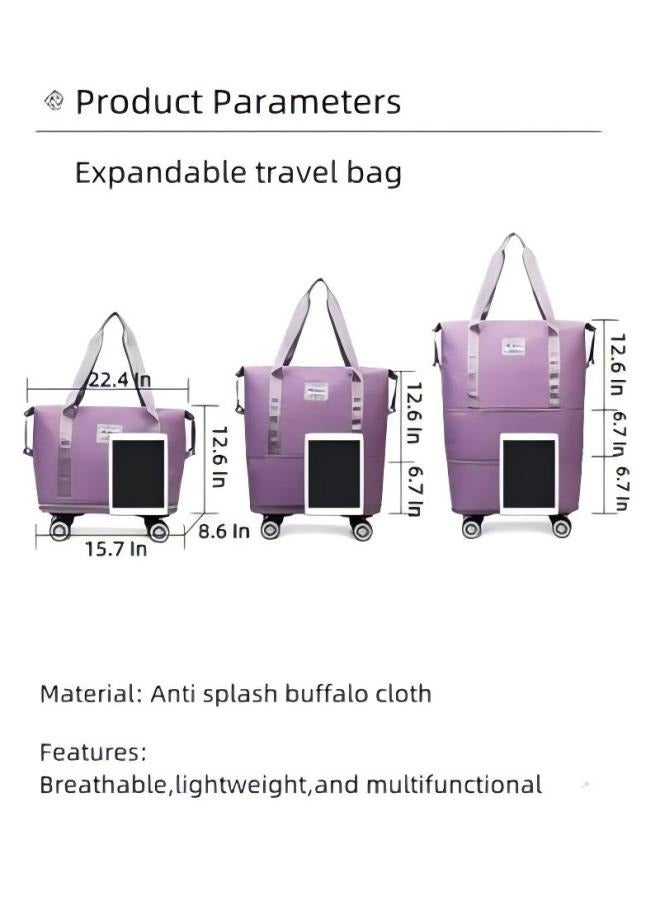 DUNISO Large Capacity Travel Bag With Detachable Universal Wheels, Foldable Luggage Bag, Double Layer Expandable Suitcases Dry Wet Separation Duffle Bag With Wheels - Image 2