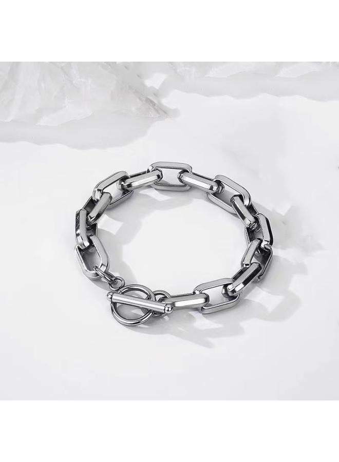 Titanium Steel Cuban Necklace Round Buckle Thick Chain Men's Hip-hop Fashion Brand Necklace Chain Style Clavicle Chain Splicing O-chain Bracelet 
