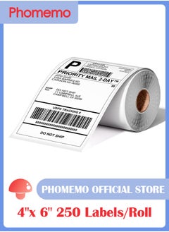 phomemo 4x6 Thermal Direct Shipping Label, 4''x 6'' Roll Labels, Compatible with Rollo, MUNBYN, Zebra, Fargo Label Printer, 1 Pack of 250 Labels (White)  - Image 1