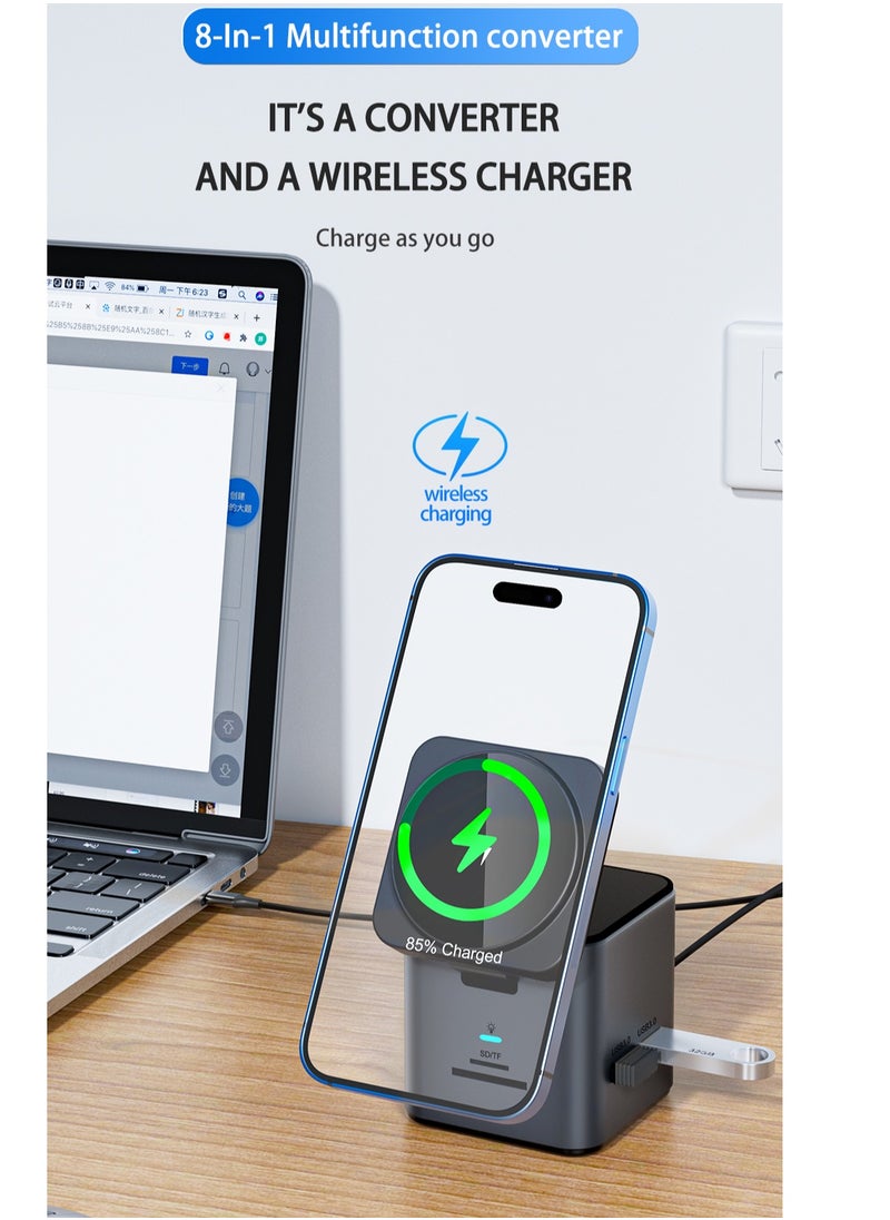 glassology - 8-in-1 USB C Power Magsafe Hub Docking Station Gigabit Ethernet Wireless Charging Type-c To 4K HDMI Multiport Adapter Dock with VGA PD Charging USB 3.0 Ports SD Card Reader RJ45 - Image 1
