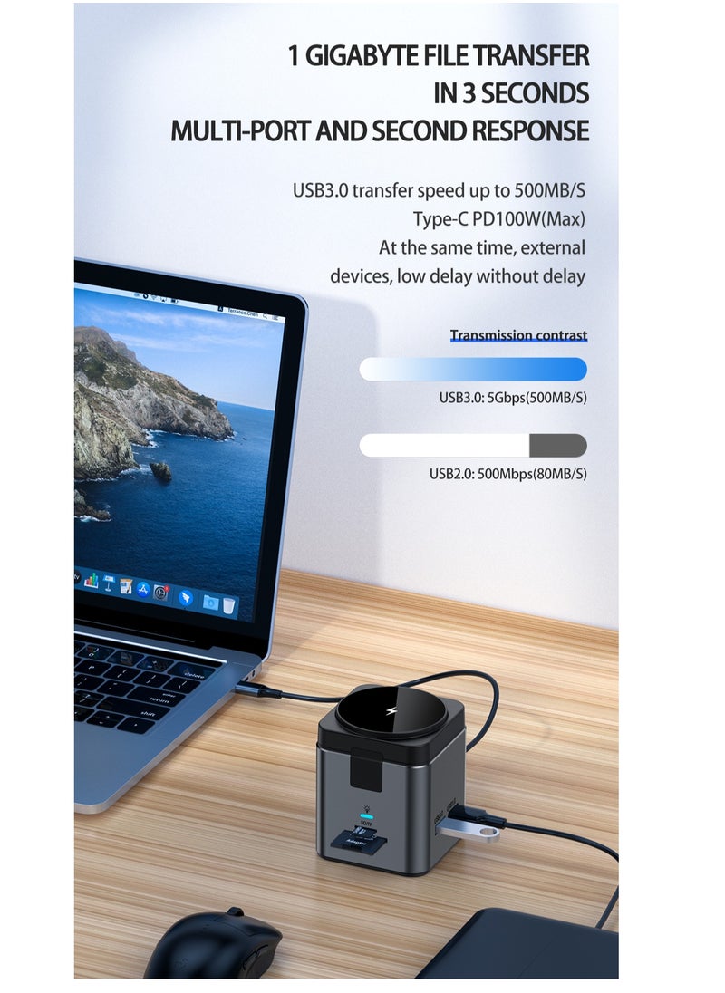 glassology - 8-in-1 USB C Power Magsafe Hub Docking Station Gigabit Ethernet Wireless Charging Type-c To 4K HDMI Multiport Adapter Dock with VGA PD Charging USB 3.0 Ports SD Card Reader RJ45 - Image 1
