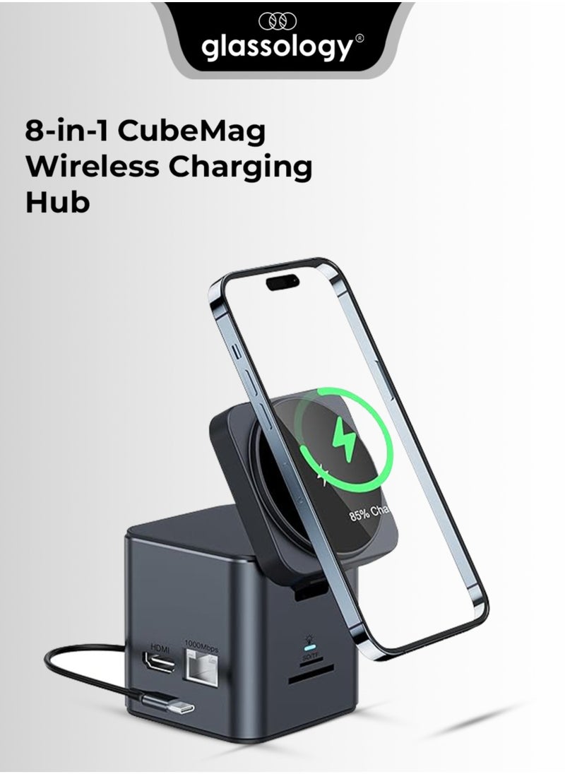 glassology - 8-in-1 USB C Power Magsafe Hub Docking Station Gigabit Ethernet Wireless Charging Type-c To 4K HDMI Multiport Adapter Dock with VGA PD Charging USB 3.0 Ports SD Card Reader RJ45 - Image 1