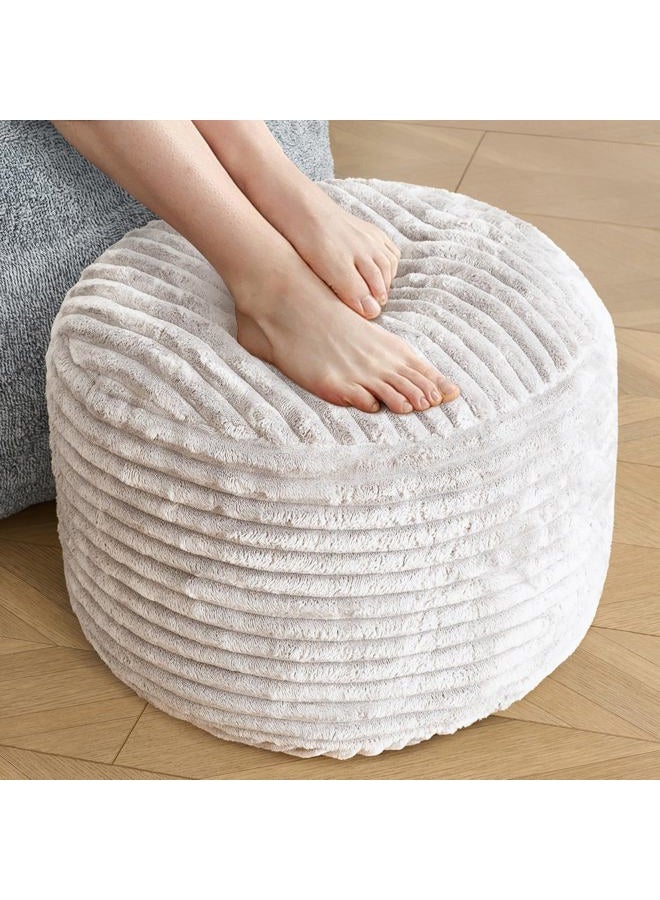 SHOUREN Stuffed Round Pouf Ottoman,Corduroy Foot Rest with Shredded Foam Filling, Lightweight and Fluffy Pouf Storage Ottoman for Living Room,Floor Poufs for Couch,20"x 17",Beige - Image 1