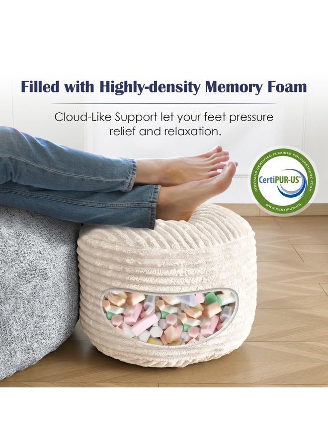SHOUREN Stuffed Round Pouf Ottoman,Corduroy Foot Rest with Shredded Foam Filling, Lightweight and Fluffy Pouf Storage Ottoman for Living Room,Floor Poufs for Couch,20"x 17",Beige - Image 3