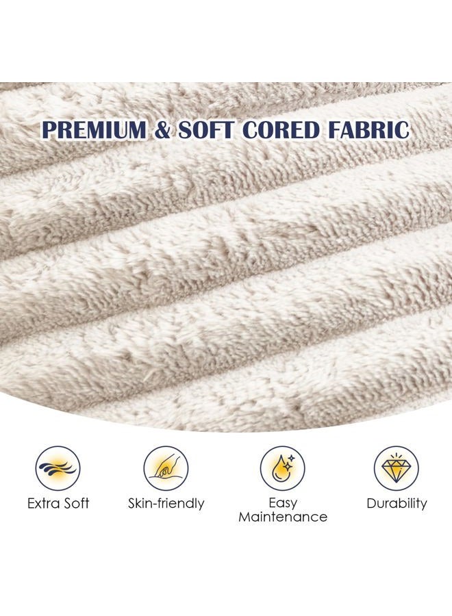SHOUREN Stuffed Round Pouf Ottoman,Corduroy Foot Rest with Shredded Foam Filling, Lightweight and Fluffy Pouf Storage Ottoman for Living Room,Floor Poufs for Couch,20"x 17",Beige - Image 2