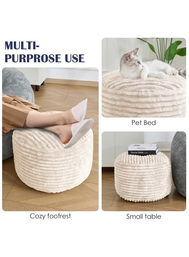 SHOUREN Stuffed Round Pouf Ottoman,Corduroy Foot Rest with Shredded Foam Filling, Lightweight and Fluffy Pouf Storage Ottoman for Living Room,Floor Poufs for Couch,20"x 17",Beige - Image 5