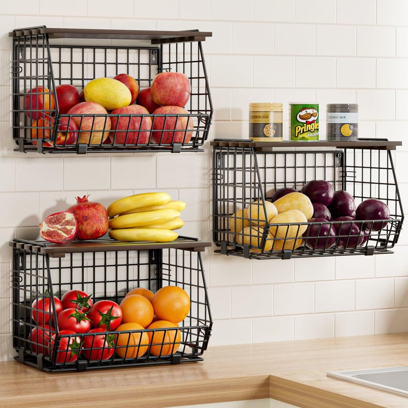 GGIU Wire Fruit Basket for Kitchen Storage: Hanging and Counter Wall Fruit Basket for Vegetable Produce - Potato and Onion Storage for Pantry 3 Pack - Image 1