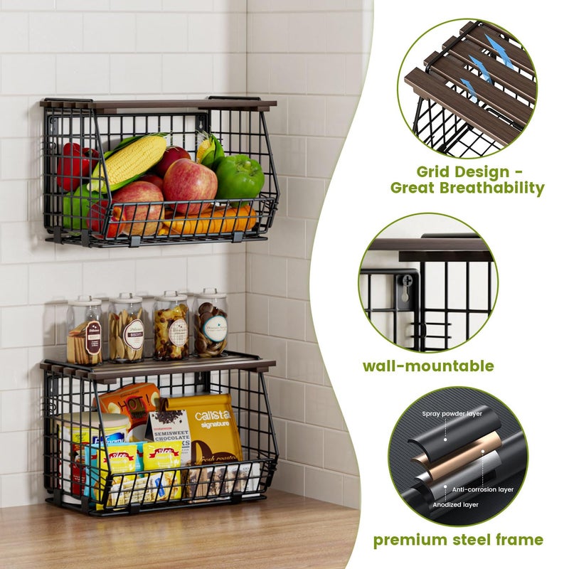 GGIU Wire Fruit Basket for Kitchen Storage: Hanging and Counter Wall Fruit Basket for Vegetable Produce - Potato and Onion Storage for Pantry 3 Pack - Image 5