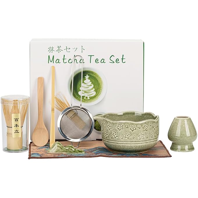8Pcs Matcha Whisk Set Matcha Tea Set Ceramic Matcha Making Kit With Bowl Bamboo Whisk  Holder Stainless Sifter Tea Towel Scoop  Scoop Rest Perfect For Beginners  Lovers Green