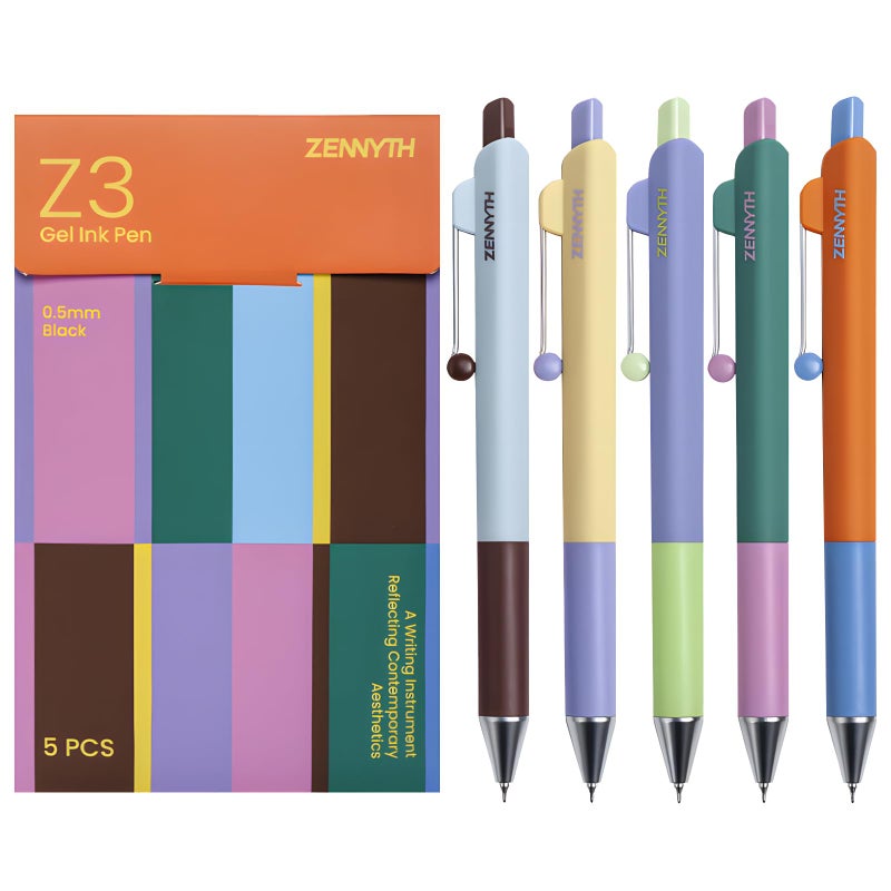 UIXJODO 5-Pack Gel Pens, 0.5mm Fine Point Black Ink Retractable Pens with Diamond Barrel, Smooth Quick-Dry Writing Pens for Journaling, Note-Taking, Office & School Supplies (5-Pack Z3 Contrast Color) - Image 1