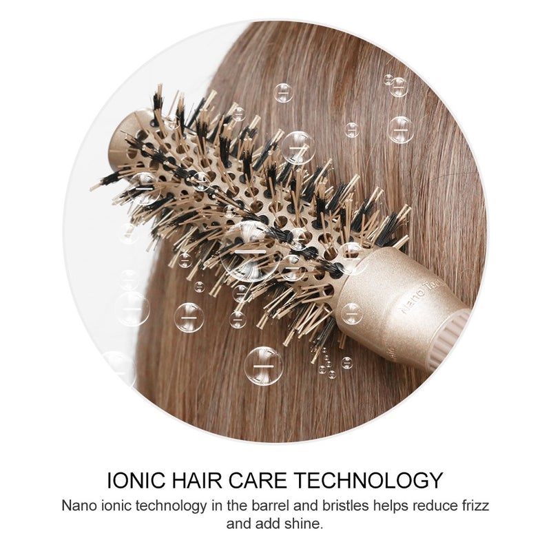 BANGMENG Round Brush with Boar Bristles, 1 inch Barrel, Nano Thermal Ceramic Ionic Tech for Straightening and Blow Drying, Gold - Image 3
