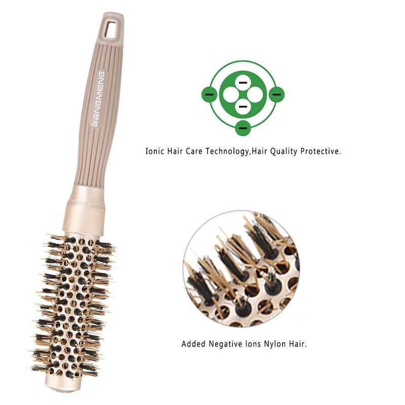 BANGMENG Round Brush with Boar Bristles, 1 inch Barrel, Nano Thermal Ceramic Ionic Tech for Straightening and Blow Drying, Gold - Image 5