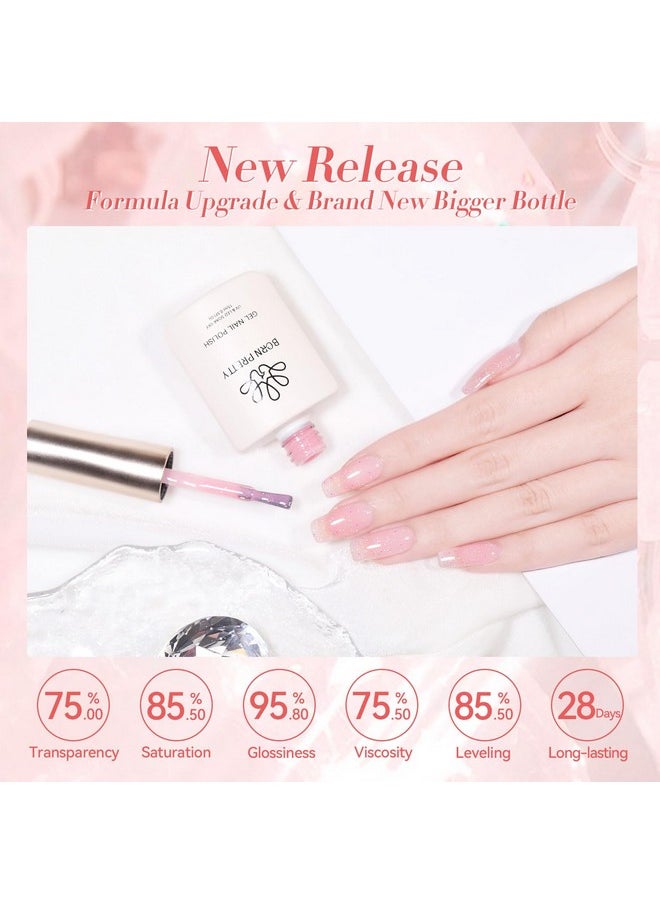 Born Pretty - Born Pretty Jelly Gel Nail Polish Jelly Glitter Pink Gel Polish Holographic Shimmer Pink Natural Translucent Soak Off Hema-Free Gel Polish Nail Art DIY 15ML - Image 1