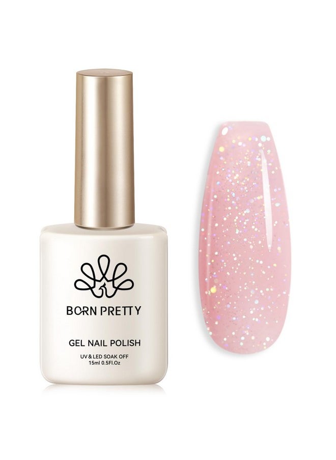 Born Pretty - Born Pretty Jelly Gel Nail Polish Jelly Glitter Pink Gel Polish Holographic Shimmer Pink Natural Translucent Soak Off Hema-Free Gel Polish Nail Art DIY 15ML - Image 1