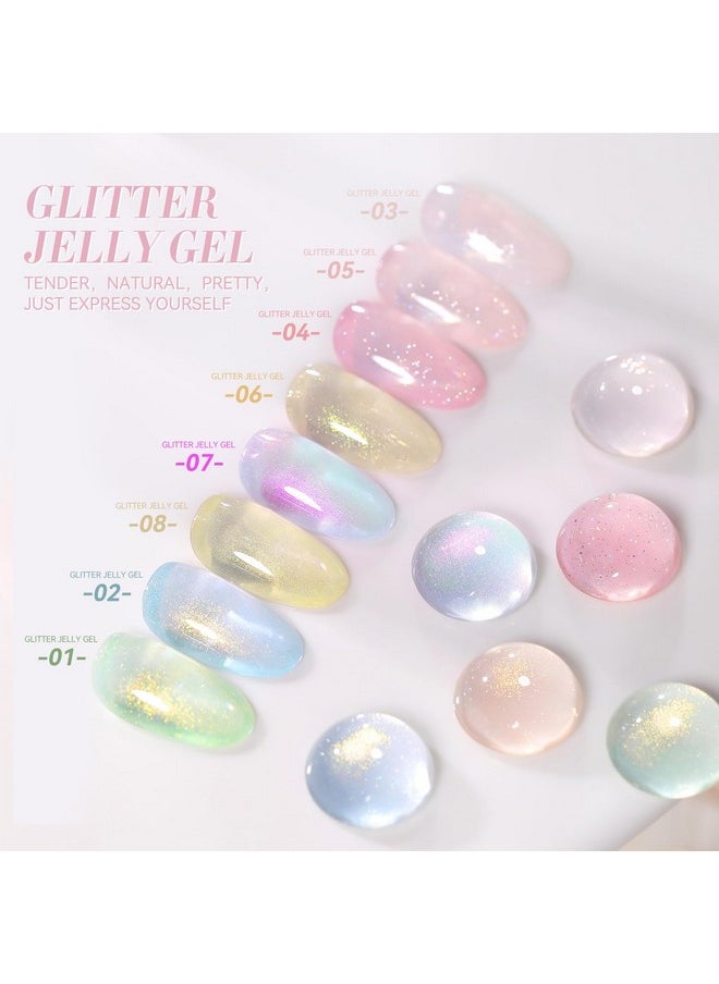 Born Pretty - Born Pretty Jelly Gel Nail Polish Jelly Glitter Pink Gel Polish Holographic Shimmer Pink Natural Translucent Soak Off Hema-Free Gel Polish Nail Art DIY 15ML - Image 1