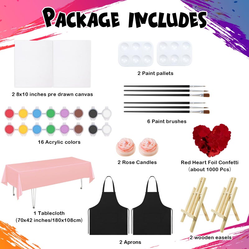 VOCHIC 2 Pack Sip and Paint Kit Blank Canvas Couples Date Night Painting Party Set with Easels Acrylic Paint Brushes Art Drawing Supplies for Adults Kids Students Artists Beginner(8x10in) - Image 3