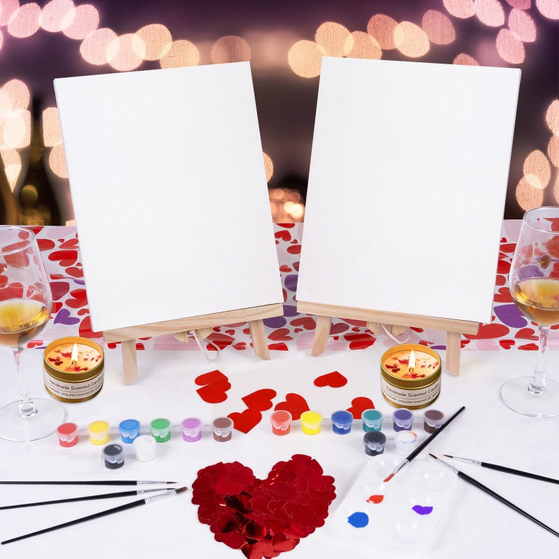 VOCHIC 2 Pack Sip and Paint Kit Blank Canvas Couples Date Night Painting Party Set with Easels Acrylic Paint Brushes Art Drawing Supplies for Adults Kids Students Artists Beginner(8x10in) - Image 2