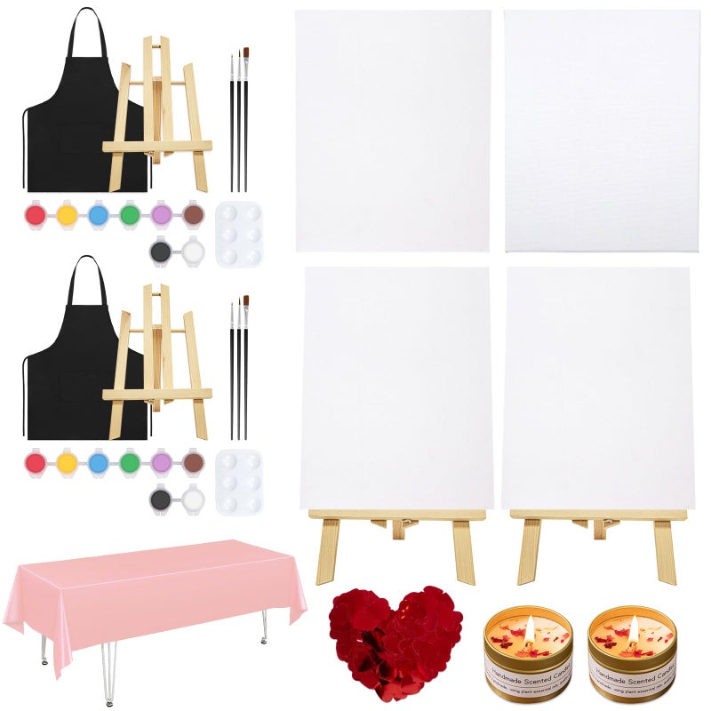 VOCHIC 2 Pack Sip and Paint Kit Blank Canvas Couples Date Night Painting Party Set with Easels Acrylic Paint Brushes Art Drawing Supplies for Adults Kids Students Artists Beginner(8x10in) - Image 1