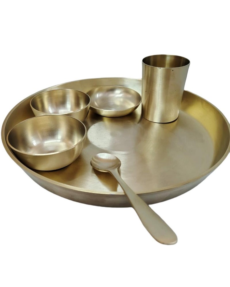 BONA FIDE - Unit of signature metal exports Bona Fide Kansa thali Dinner Set | Bronze, 6 Pieces,Dinner Set,Heavy Gauge Matte Design,thali Size 11 inch(1800GM),Kansa/Bronze Thali Set, 6-Piece,Matte Finish - Image 3