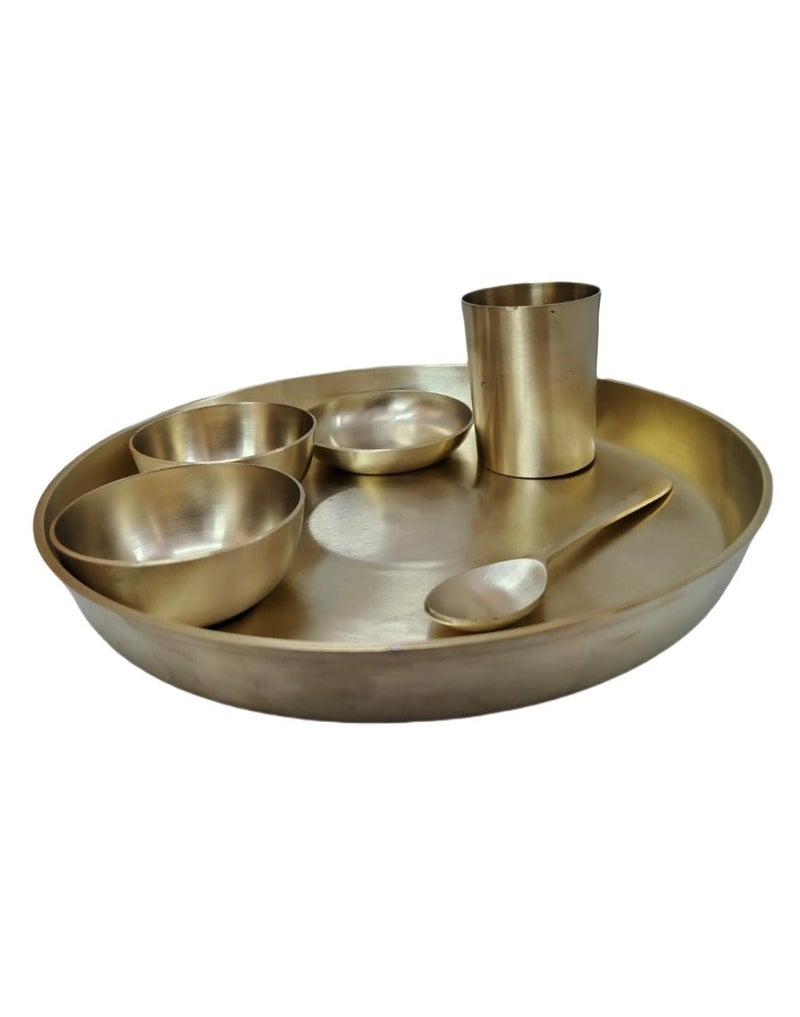 BONA FIDE - Unit of signature metal exports Bona Fide Kansa thali Dinner Set | Bronze, 6 Pieces,Dinner Set,Heavy Gauge Matte Design,thali Size 11 inch(1800GM),Kansa/Bronze Thali Set, 6-Piece,Matte Finish - Image 4