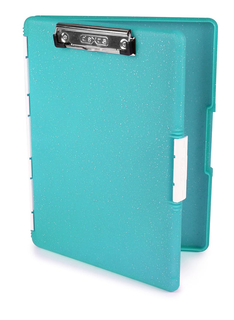 Dexas Slimcase 2 Plastic Clipboard with Storage and Side Opening Teal Glitter Office Supplies Clipboards to Organize Carry and Store A4 Holder Style and Functionality Nursing Clipboard