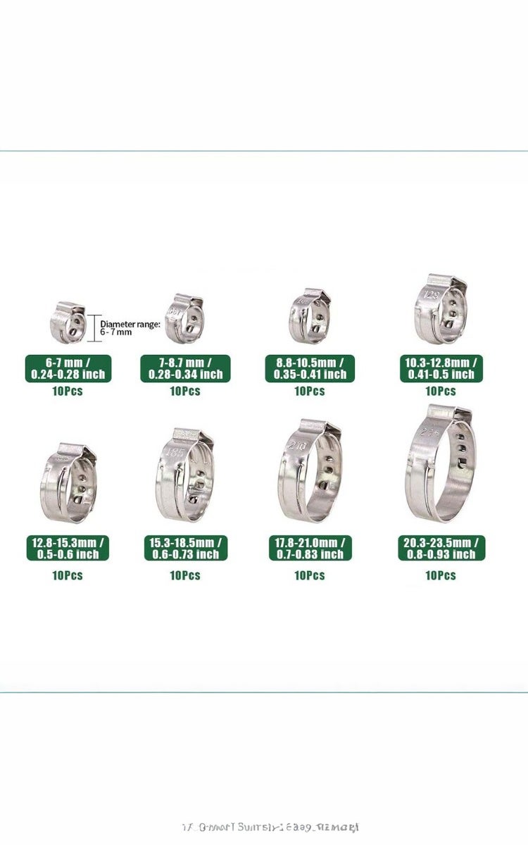 kashemano 80Pcs Stainless Steel Single Ear Hose Clamps, 1/4"-15/16" 304 Pex Pinch Clamp Assortment Kit - Image 2