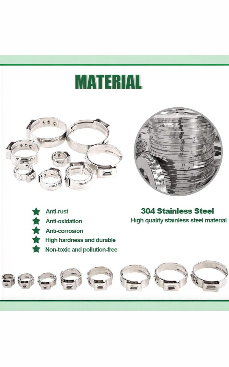 kashemano 80Pcs Stainless Steel Single Ear Hose Clamps, 1/4"-15/16" 304 Pex Pinch Clamp Assortment Kit - Image 3
