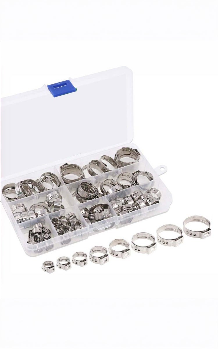 kashemano 80Pcs Stainless Steel Single Ear Hose Clamps, 1/4"-15/16" 304 Pex Pinch Clamp Assortment Kit - Image 1
