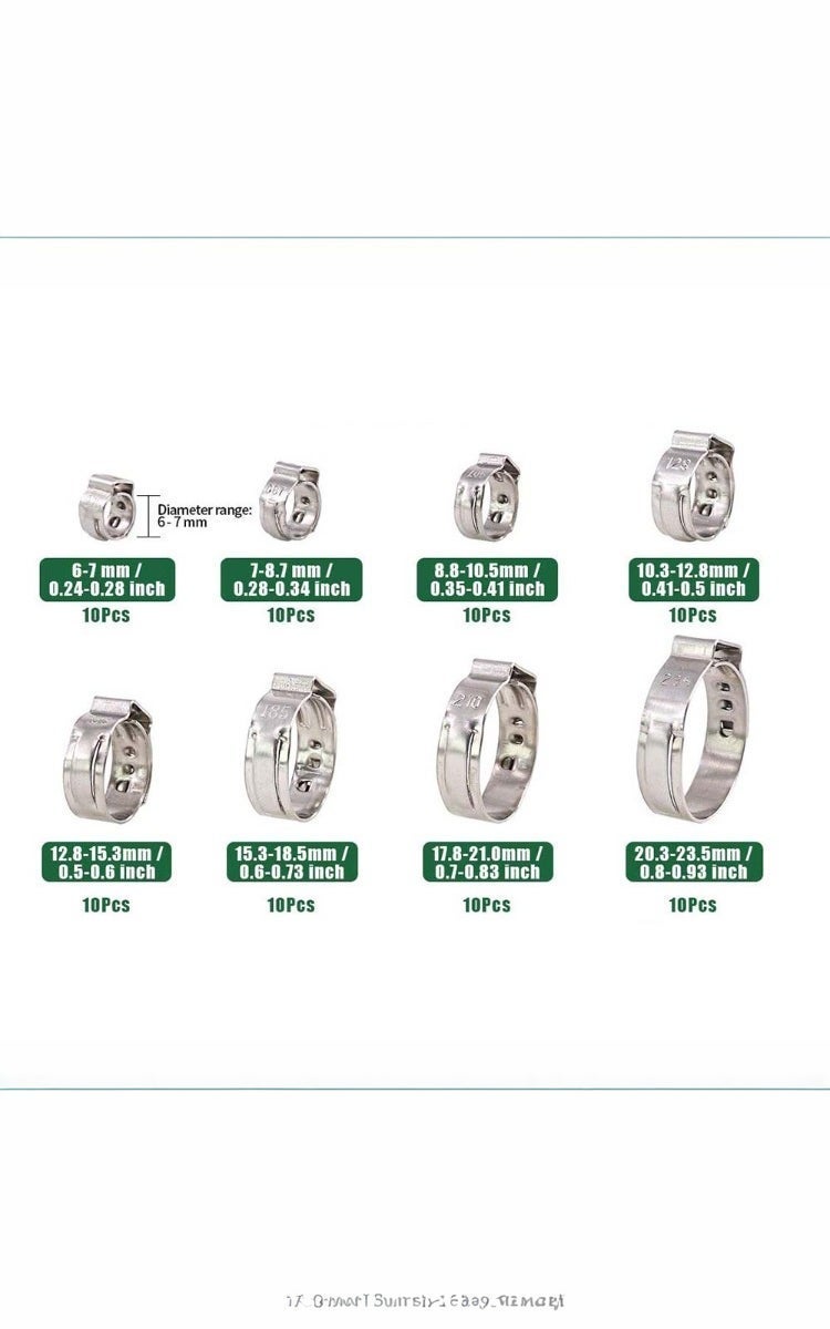 kashemano 80Pcs Stainless Steel Single Ear Hose Clamps, 1/4"-15/16" 304 Pex Pinch Clamp Assortment Kit - Image 2