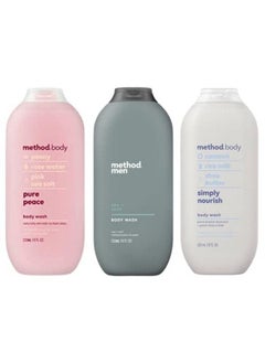 Method Body Wash Sampler Variety 3 Scents Pure Peace Sea & Surf & Simply Nourish 18Oz (3 Pack) In Sanisco Box.  - Image 1