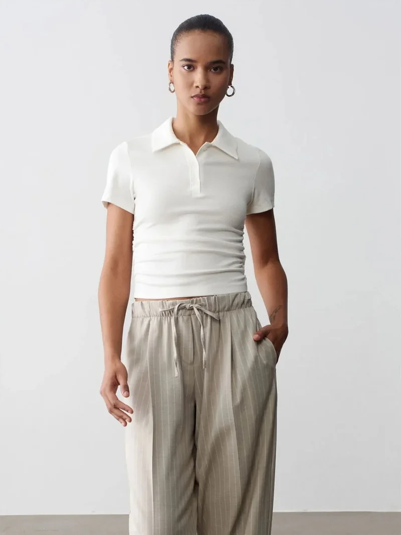 Dilvin DILVIN Women’s Crop Slim Fit Polo T-Shirt