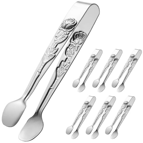 HINMAY 6PCS Mini Serving Tongs 5-Inch Small Sugar Tongs, Tiny Stainless Steel Kitchen Tong for Appetizers, Tea Party, Coffee Bar, Desserts (Silver) - Image 2