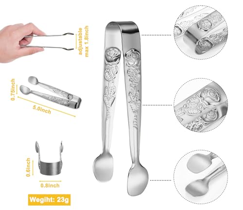 HINMAY 6PCS Mini Serving Tongs 5-Inch Small Sugar Tongs, Tiny Stainless Steel Kitchen Tong for Appetizers, Tea Party, Coffee Bar, Desserts (Silver) - Image 3