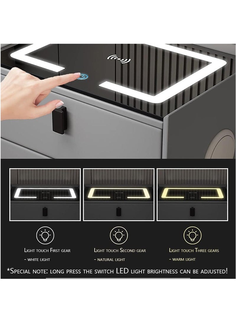 تابيت طاولة حديثة بجانب السرير ، طاولة ليلية ذكية مع شحن USB لاسلكي ومزدوج وأضواء LED قابلة للتعديل ، طاولة ليلية مع درجين ، لغرفة النوم (رمادي فاتح ، 50x40x46 سم) - Image 4