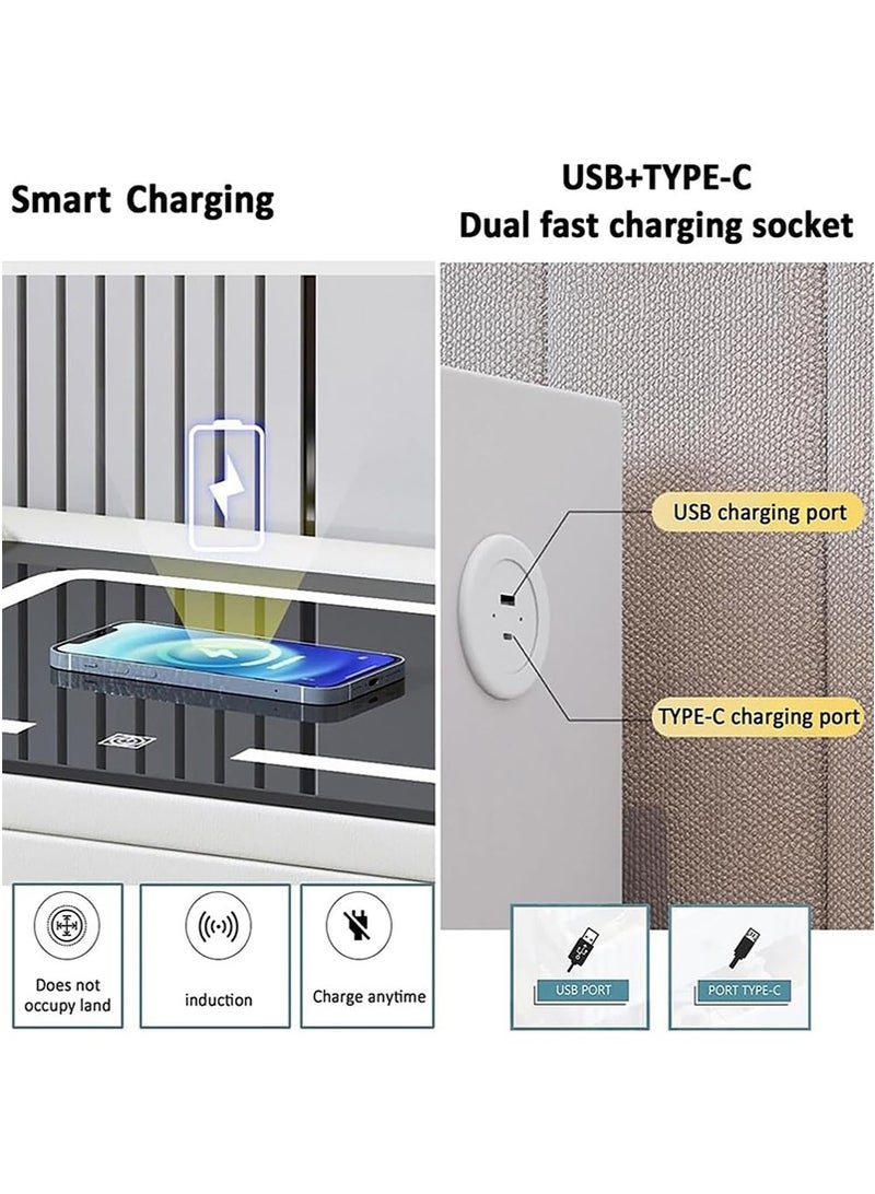 تابيت طاولة حديثة بجانب السرير ، طاولة ليلية ذكية مع شحن USB لاسلكي ومزدوج وأضواء LED قابلة للتعديل ، طاولة ليلية مع درجين ، لغرفة النوم (رمادي فاتح ، 50x40x46 سم) - Image 3
