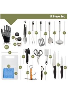 Arabest Camp Kitchen Cooking Utensil Set Travel Organizer Grill Accessories Portable Compact Gear for Backpacking BBQ Camping Hiking Travel Cookware Kit Water Resistant Case (Green 13 Piece Set)  - Image 2
